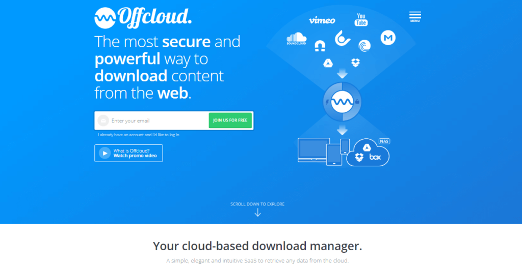 Offcloud landing page