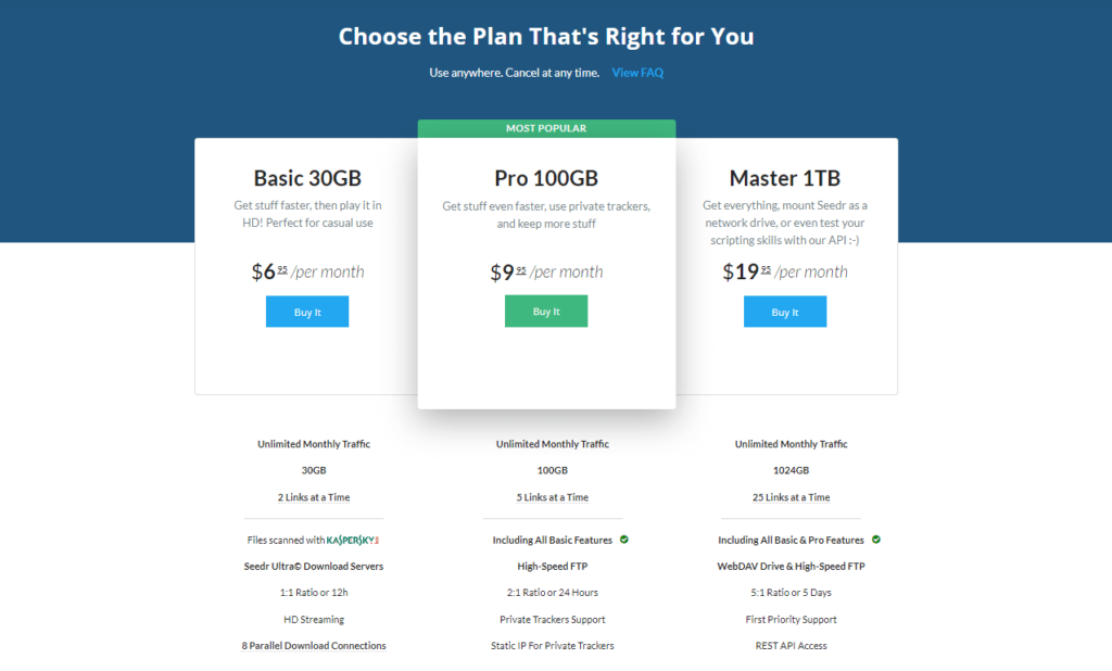 Seedr has three plans