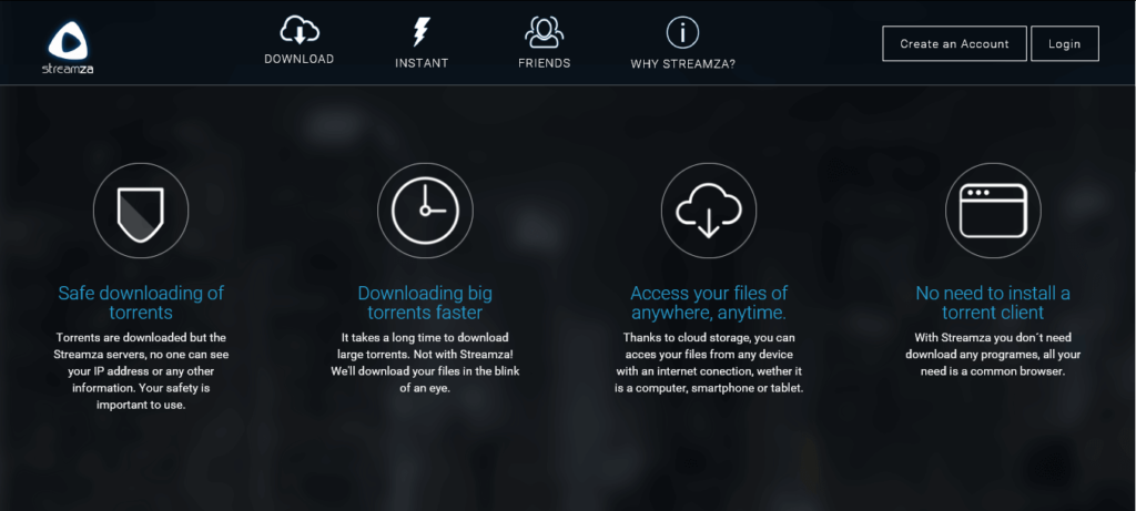 Streamza landing page show all of the colors