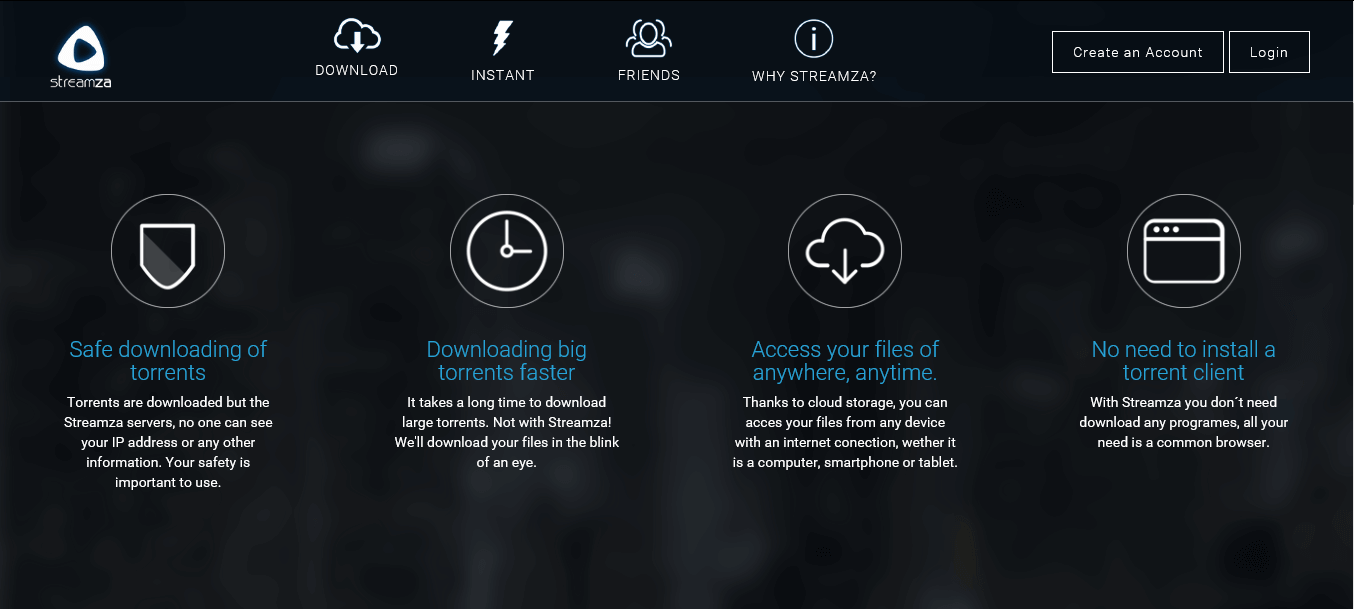 Streamza landing page show all of the colors