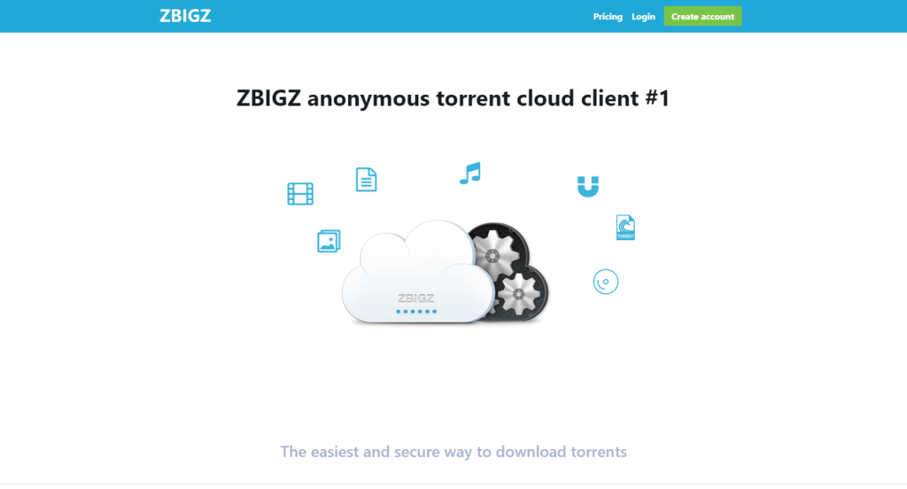 Zbigz landing page feels nice